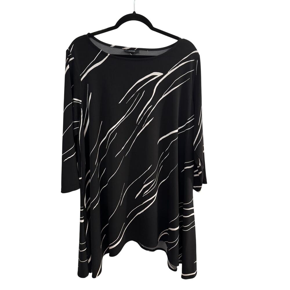 Alfani 2X Black White Abstract Print Tunic Top 3/4 Sleeve Plus Size
